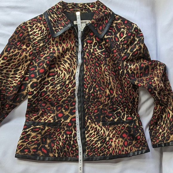 Vintage Nygard Petites animal-print blazer with leather trim size 6 EUC - Picture 3 of 10